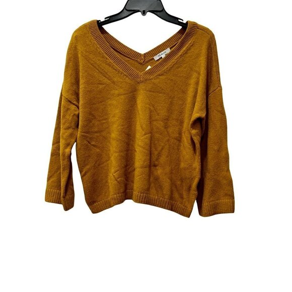 Madewell Double-V 3/4 Sleeve lightweight knit Sweater Size XS Egyptian Gold NWT - Picture 1 of 7